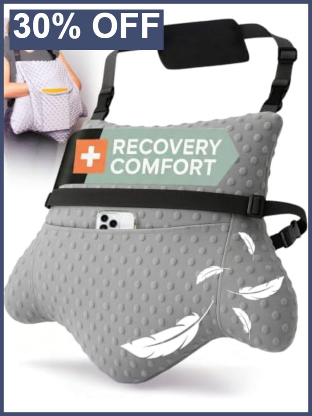 Hysterectomy Post Surgery Pillow Secure Straps 2 Pockets Cozy Muff Recovery